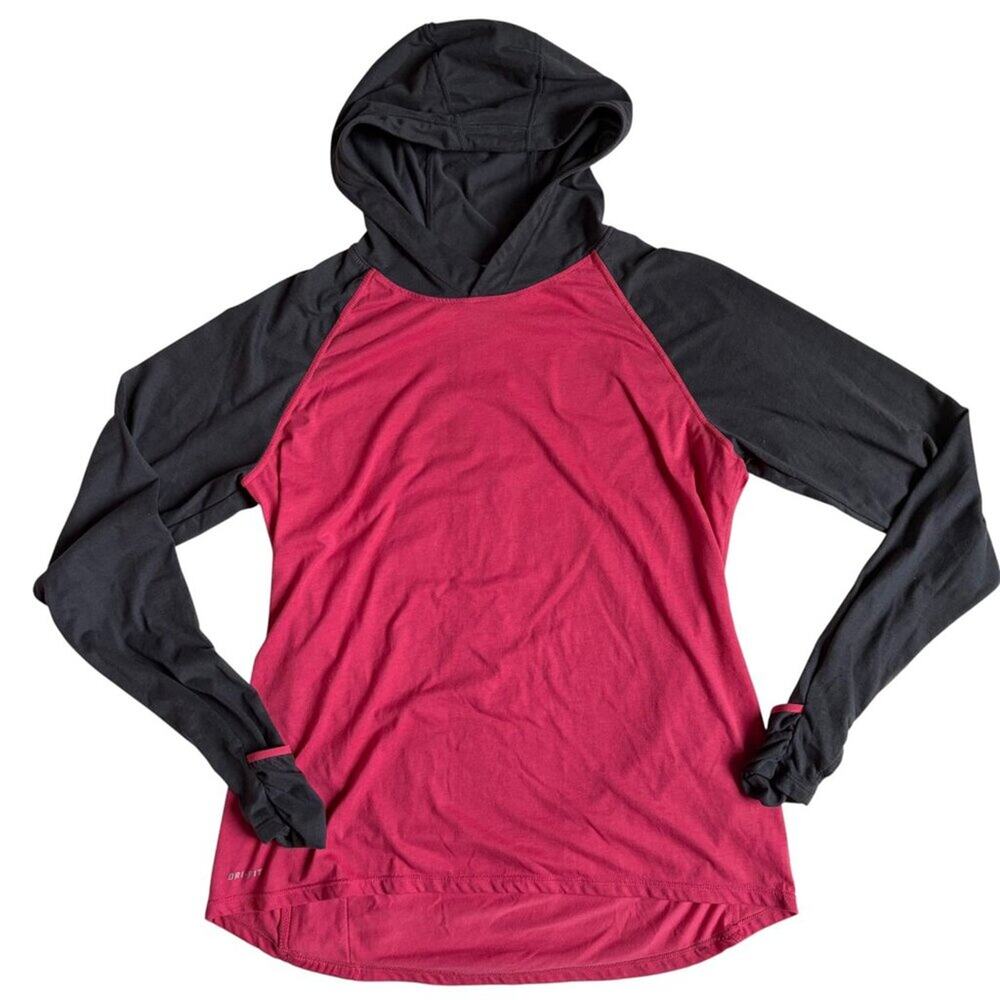 Nike Running Dri-Fit Hooded Long Sleeve Shirt (Red & Grey) - Size Large